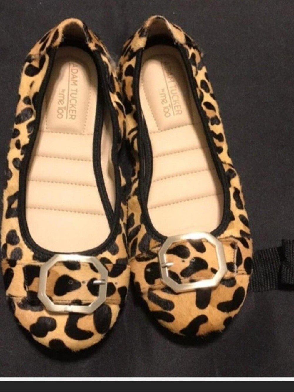 Adam Tucker by Me too Leopard Print Ballet Flats, gold buckle. Gommini sole.